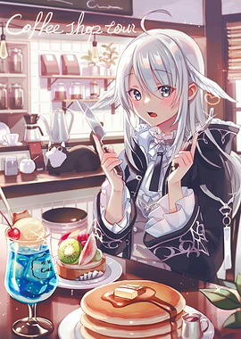 Anime girl in a coffee shop