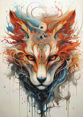 Abstract Fox Portrait with Watercolor Effect