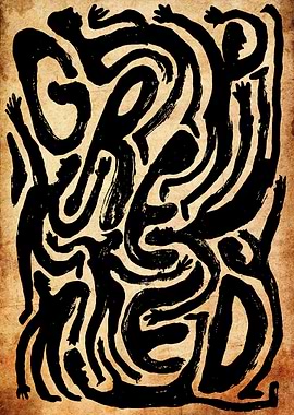 Crowded Black Figures on Beige Background