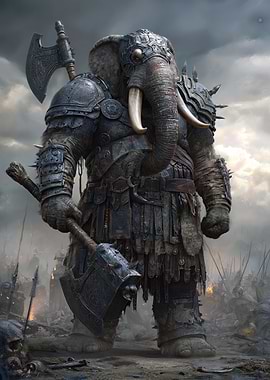 Armored Elephant Warrior in Battlefield