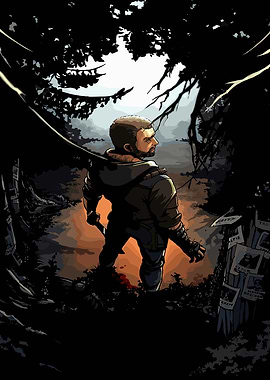 Man in Dark Forest with Weapon