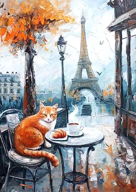 Cat in Paris Cafe Painting