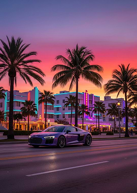Miami Beach Audi R8 Sunset