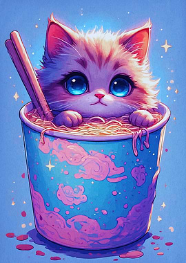 Cute Kitten in Ramen Cup