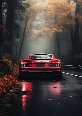 Red Audi R8 Autumn Forest