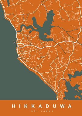 Hikkaduwa, Sri Lanka Map Art