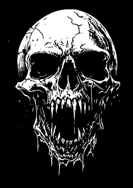 White Skull on Black Background