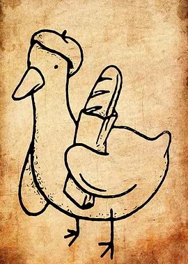 French Chicken with Baguette Illustration