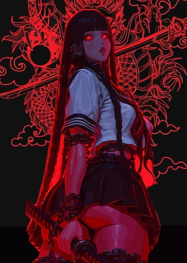 Red Anime Girl with Katana