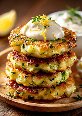 Stack of Zucchini Fritters with Topping