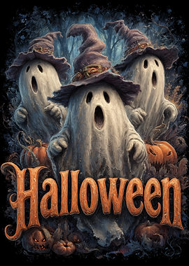 Halloween Ghosts with Witch Hats