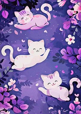 Cute Cats in a Floral Garden