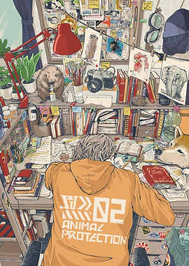 Animal Protection Artist's Desk Illustration