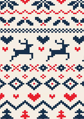 Pixelated Christmas Pattern with Reindeer