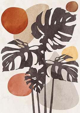 Monstera Plant with Abstract Shapes