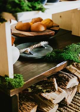 Rustic Wooden Shelf with Natural Elements