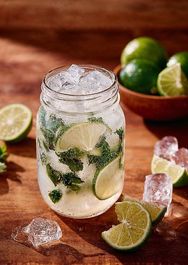 Refreshing Mojito Drink with Limes and Mint