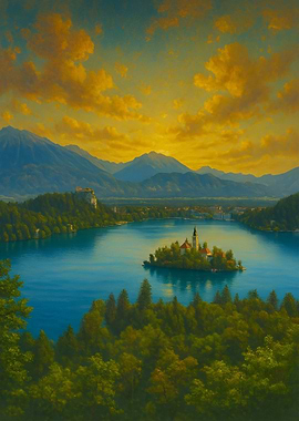 Lake Bled Island Painting