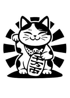 Black and White Maneki Neko Illustration