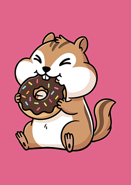 Cartoon Squirrel Eating Donut Illustration