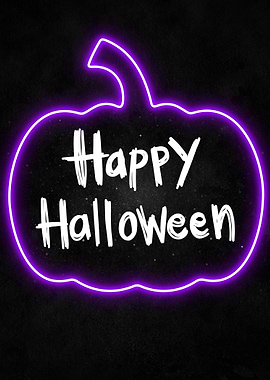 Neon Pumpkin – Happy Halloween Wall Art