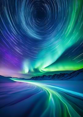 Aurora Borealis Star Trails Landscape