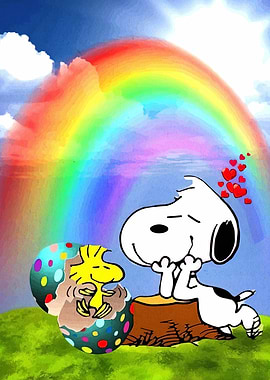 Snoopy, Woodstock, and Rainbow
