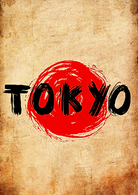Tokyo Text Art with Red Circle