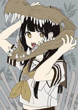 Anime Girl with Dinosaur Skull