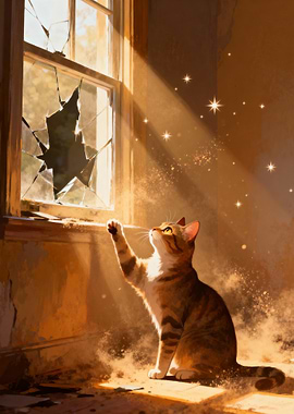 Cat Reaching for Broken Window