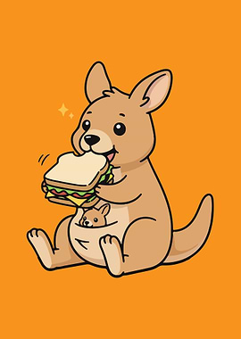 Cartoon Kangaroo Eating a Sandwich