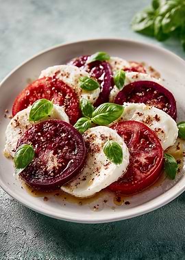 Caprese Salad with Red and Purple Tomatoes