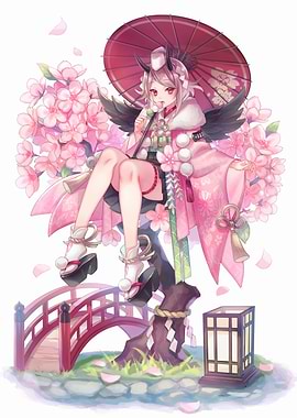 Anime Girl with Cherry Blossoms