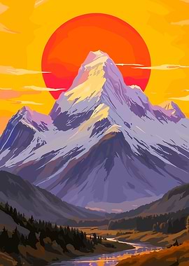 Mountain Landscape with Rising Sun