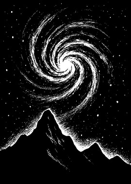 Mountain and Galaxy Black and White Art