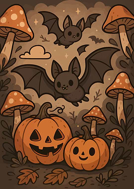 Cute Halloween Pumpkins and Bats