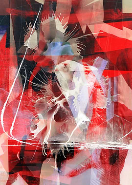 Abstract Red and White Organic Collage