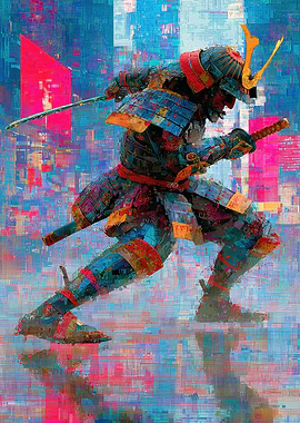 Cyberpunk Samurai Warrior with Dual Swords
