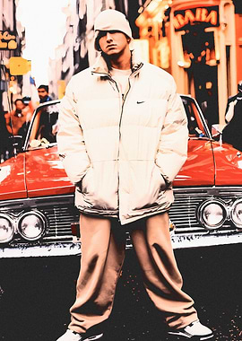 Eminem Posing with Red Car