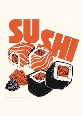 Sushi Illustration with Bold Text