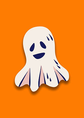 Cute Cartoon Ghost on Orange Background