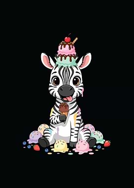 Cartoon Zebra with Ice Cream