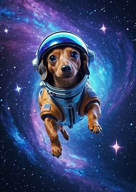 Dachshund Astronaut Floating in a Colorful Galaxy - Cute Cosmic Dog Illustration