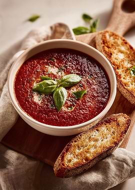Tomato soup with basil and bread