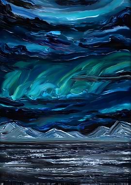 Abstract Northern Lights Landscape Painting