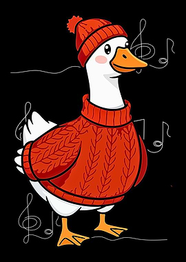 Cartoon Goose with Sweater and Hat