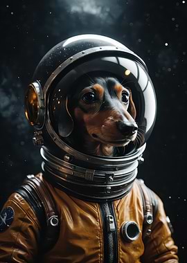 Dachshund Astronaut Portrait in Cinematic Noir