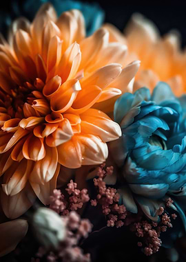 Floral Arrangement: Orange and Blue Flowers