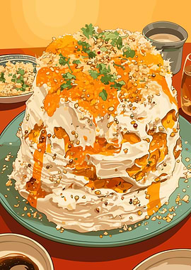 Delicious Asian Food Tower Illustration