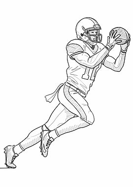 Football Player Catching Ball Line Art